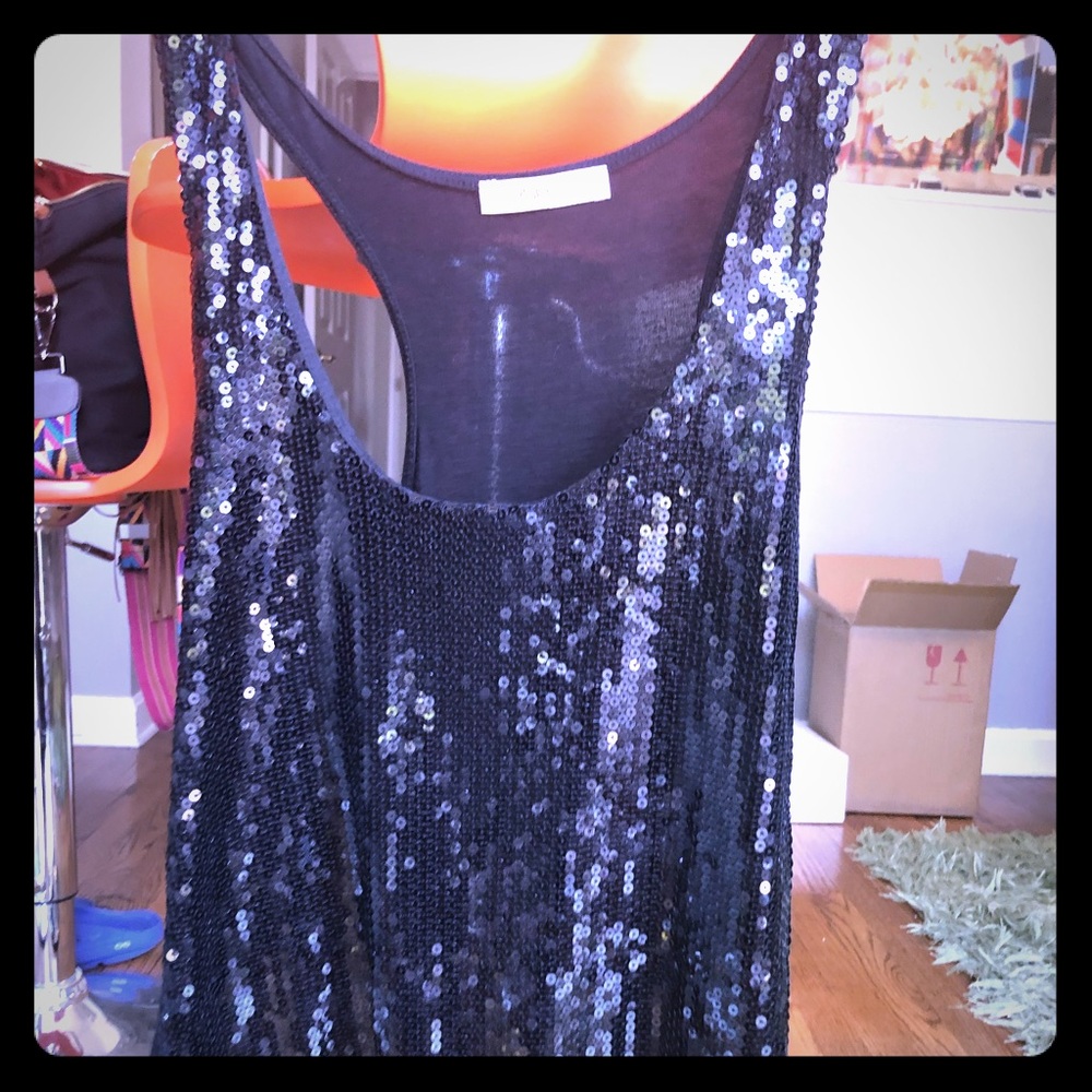 Black jersey Sequin front tank top- Lg